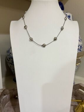 Trifari Silver Tone Puffy Heart Satellite Necklace